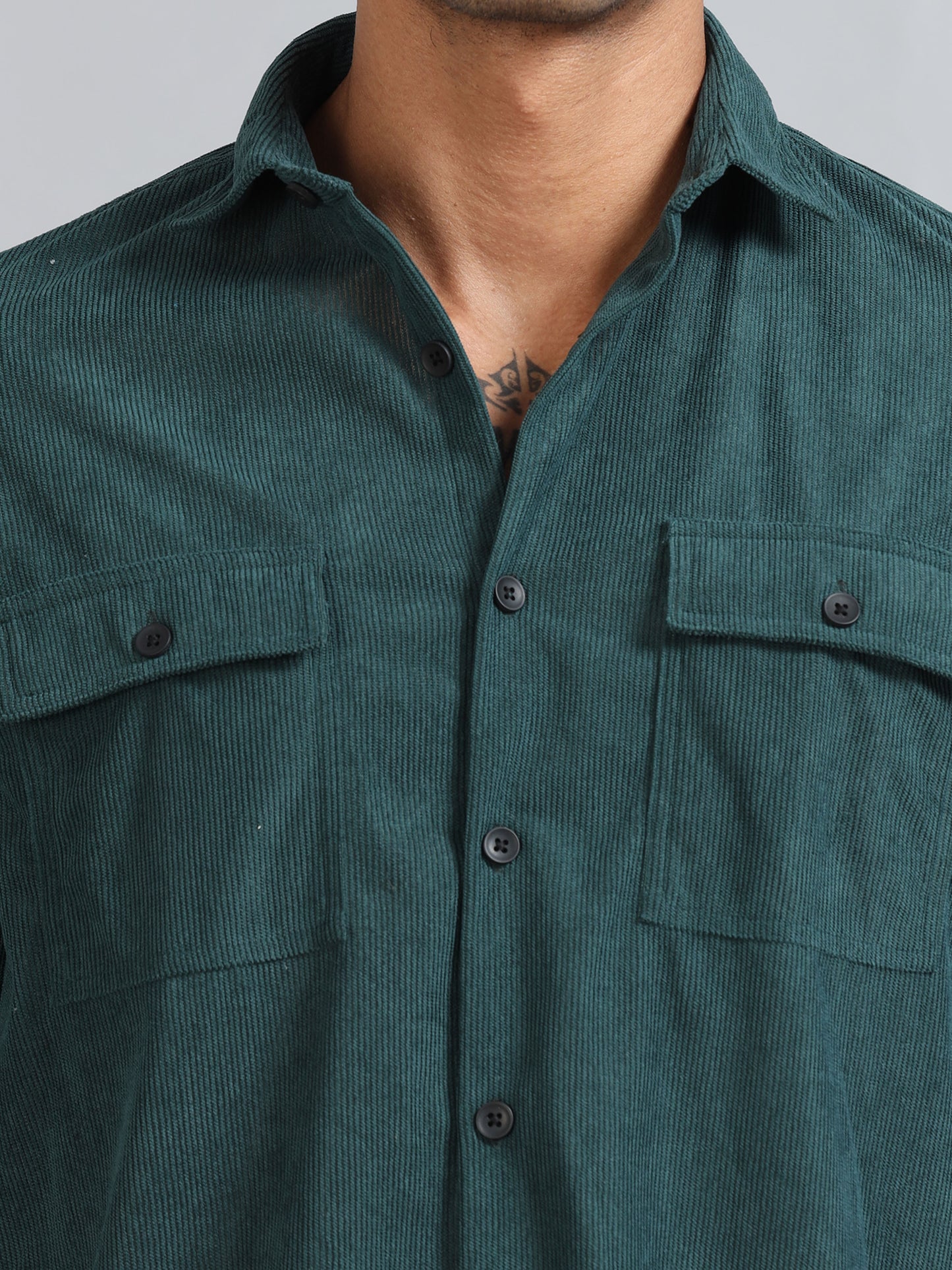 Basel Mineral Green Corduroy Double Pocket Shirt
