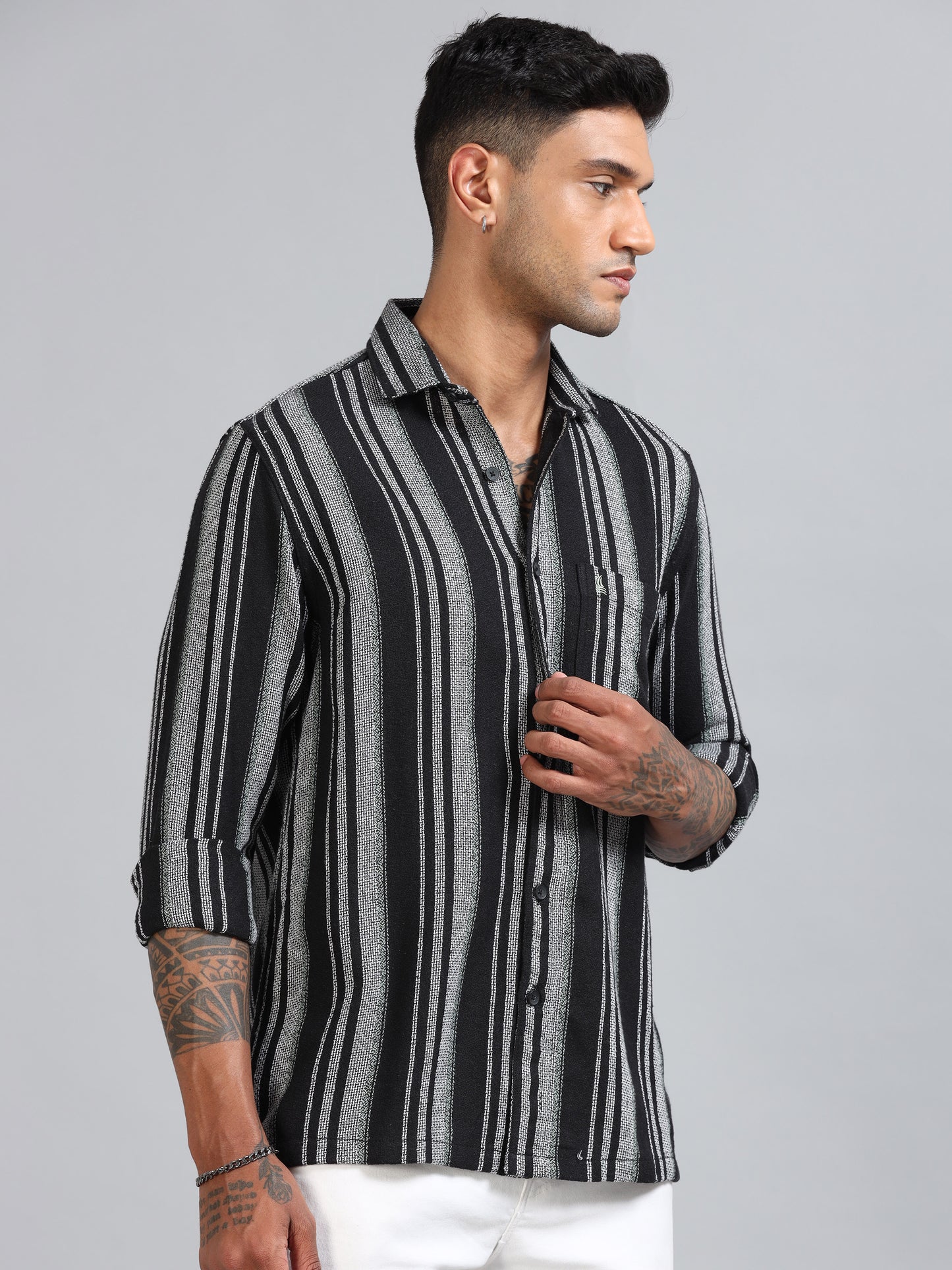 Michigan Black & Silver Running Zigzag Stripe Shirt