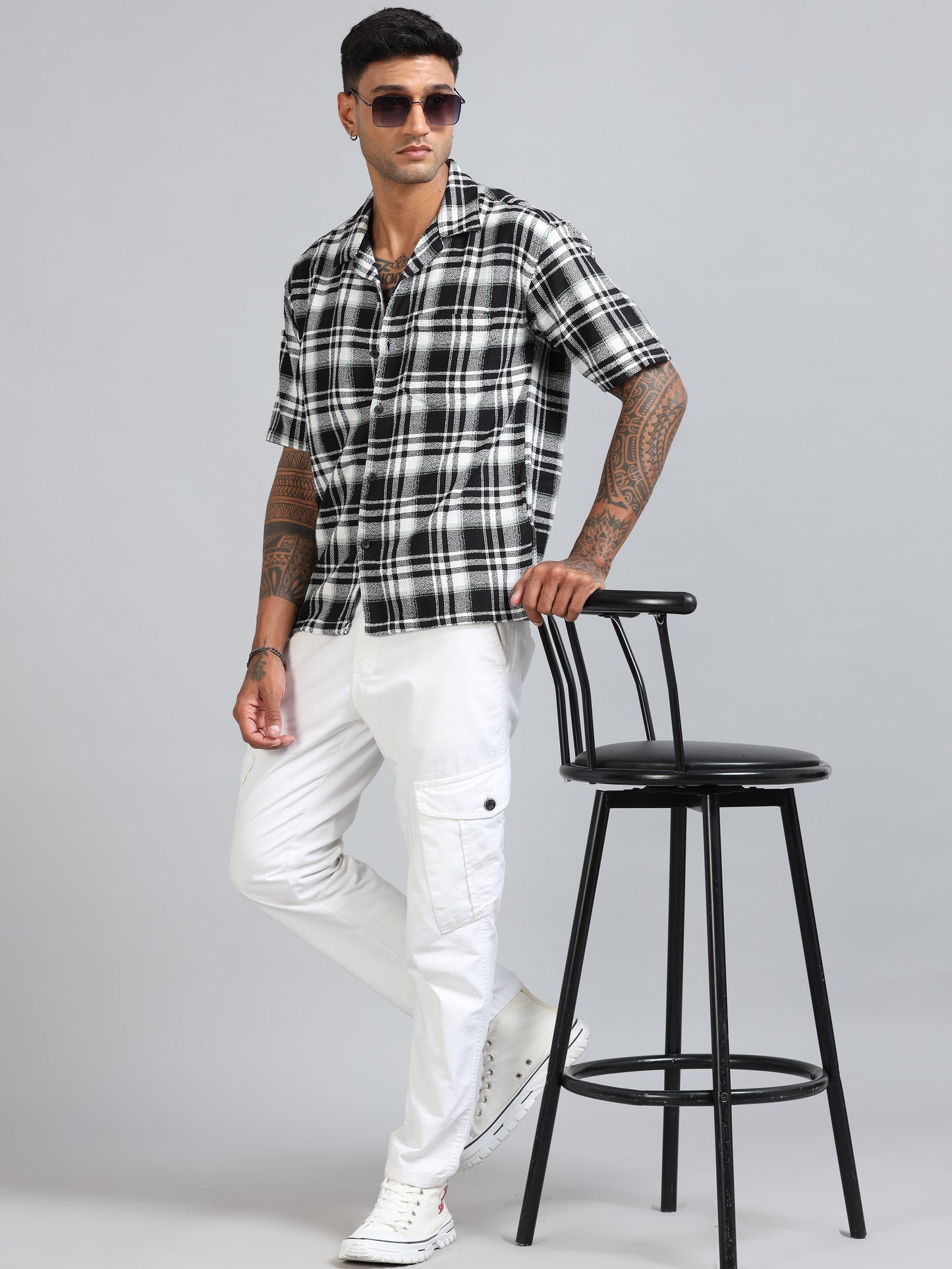 Michigan Black & White Oversized Checks Shirt