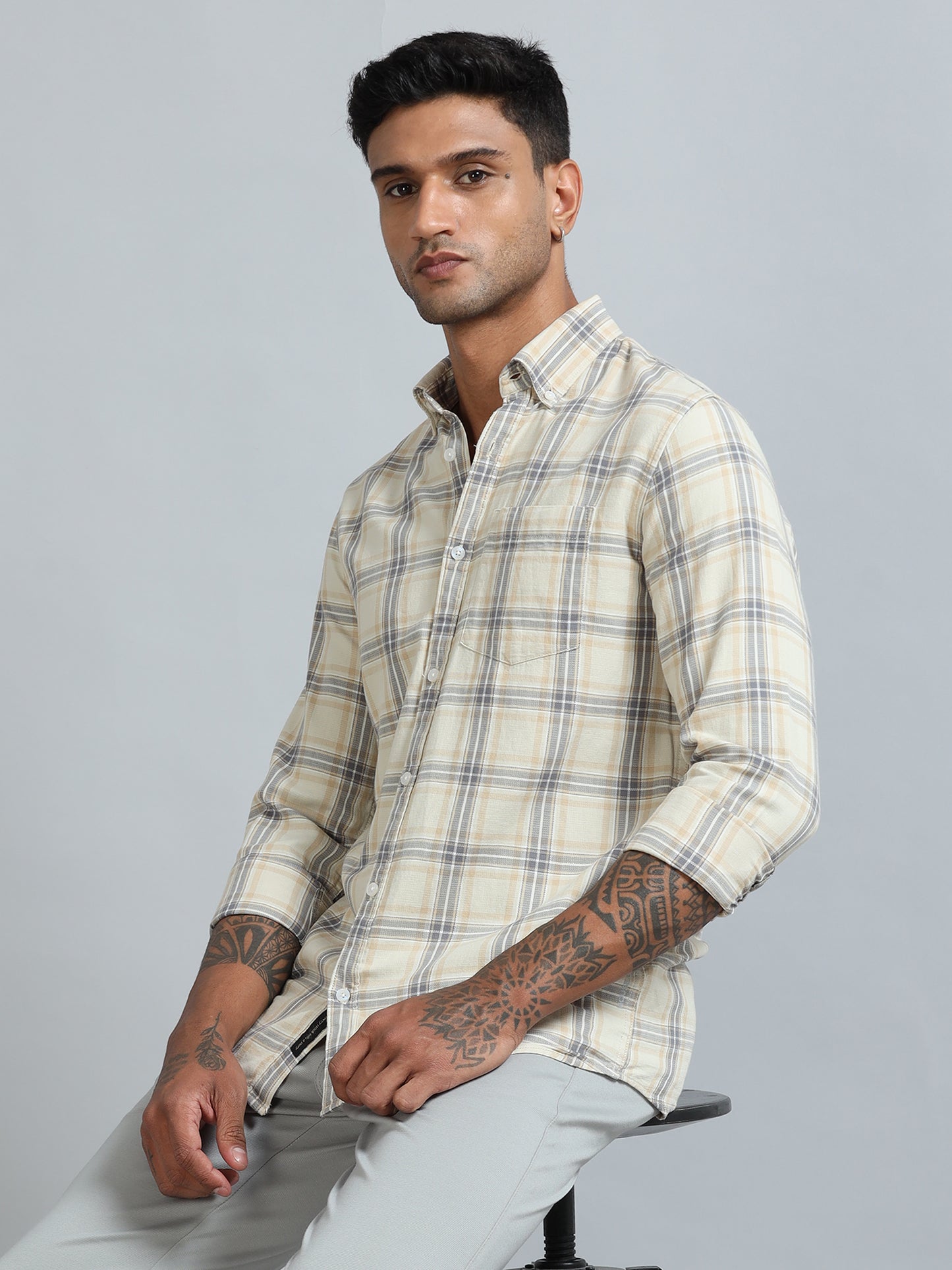 Galway Ecru White Checks Shirt