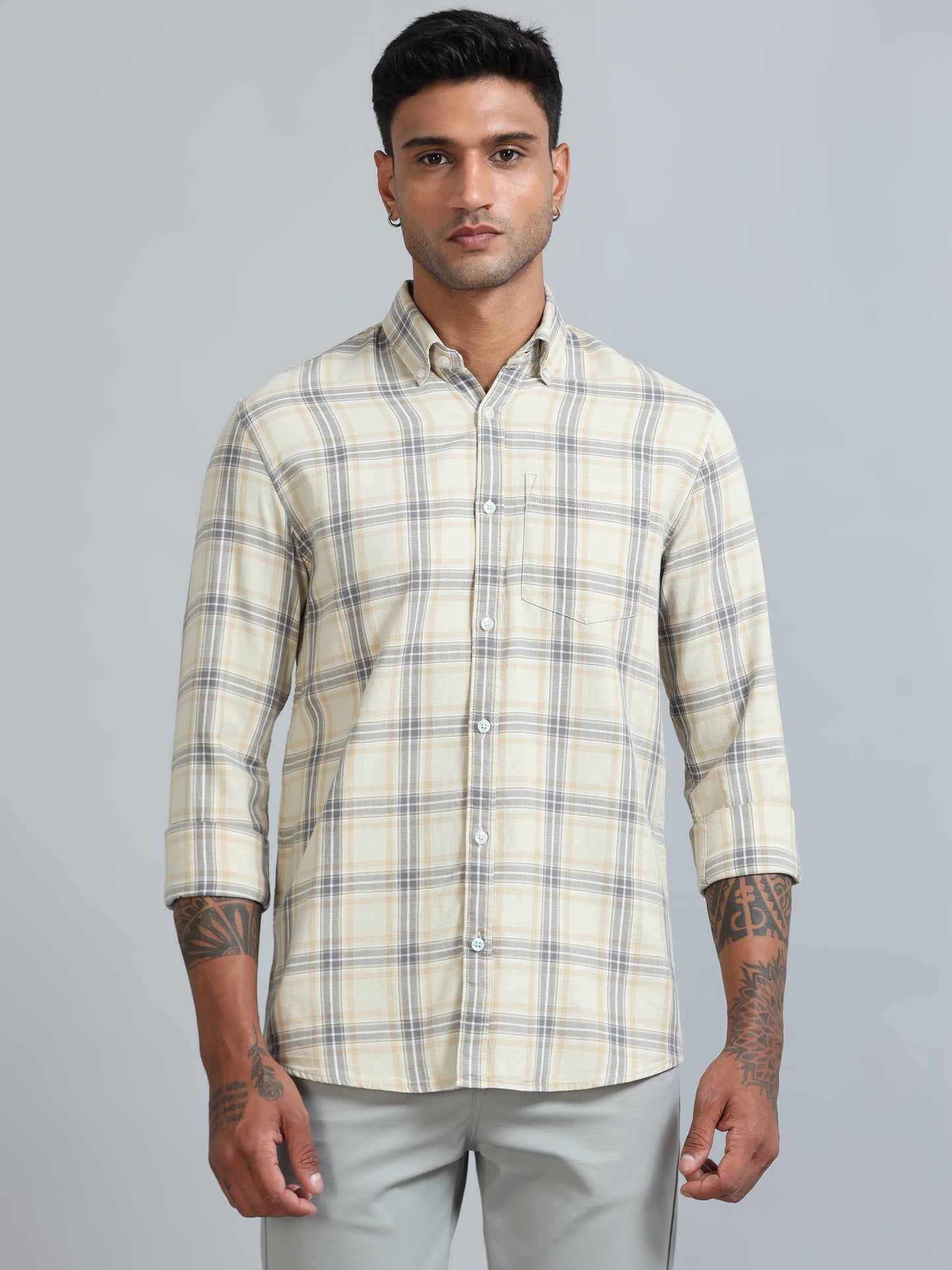 Galway Ecru White Checks Shirt