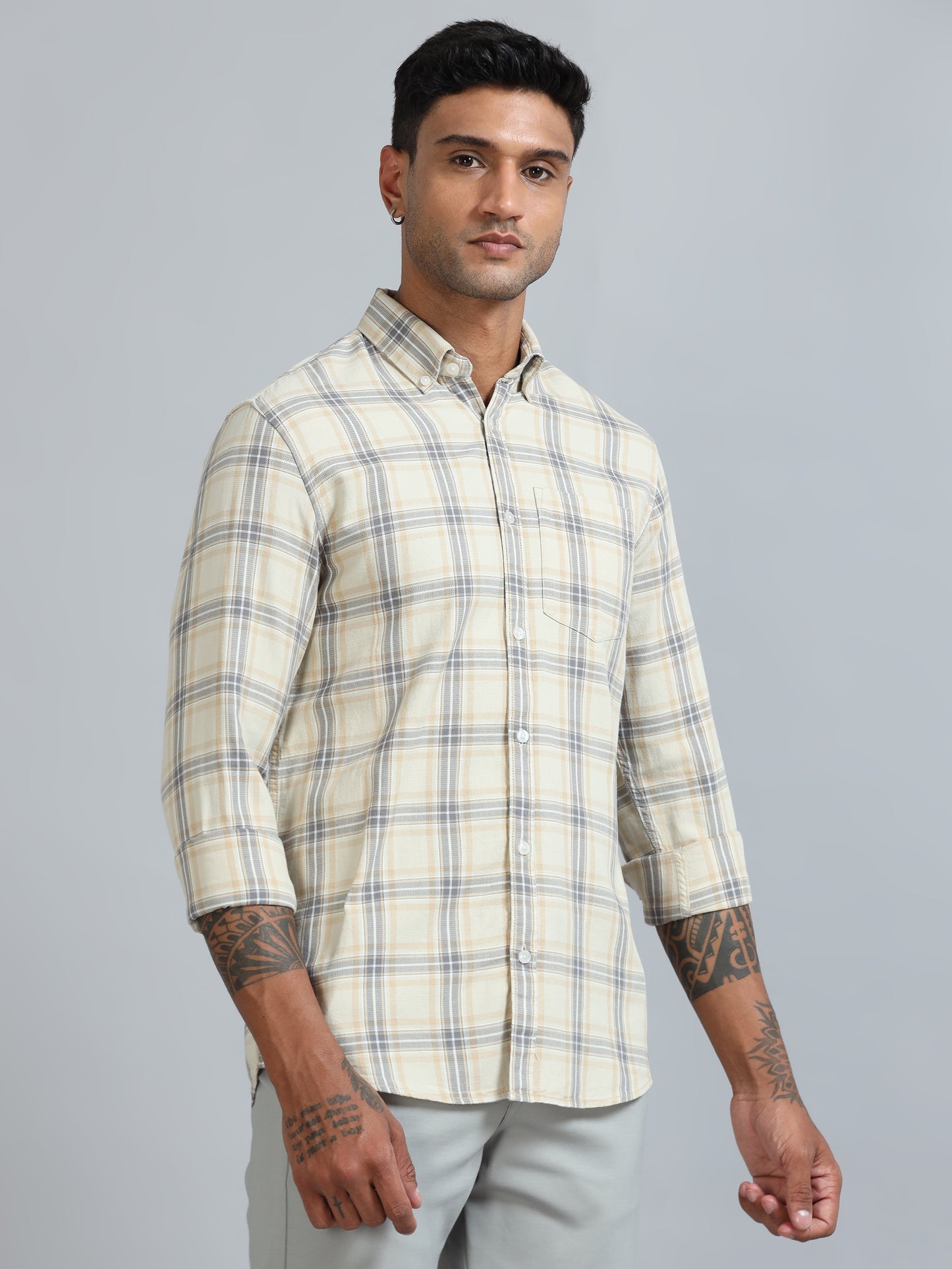 Galway Ecru White Checks Shirt