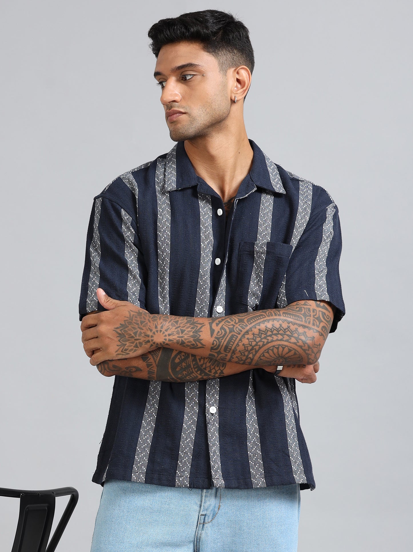Michigan Navy Running Zigzag Stripe Shirt