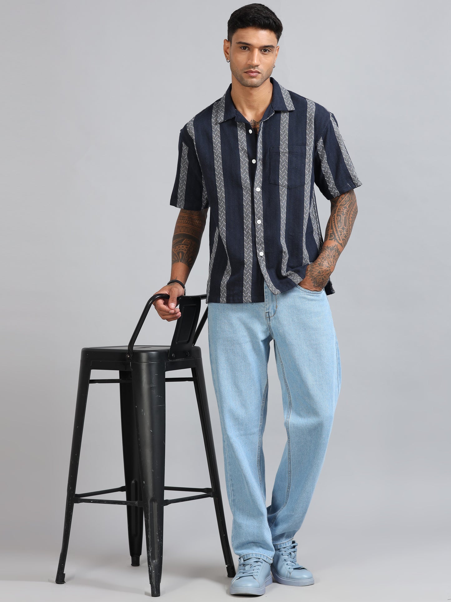 Michigan Navy Running Zigzag Stripe Shirt
