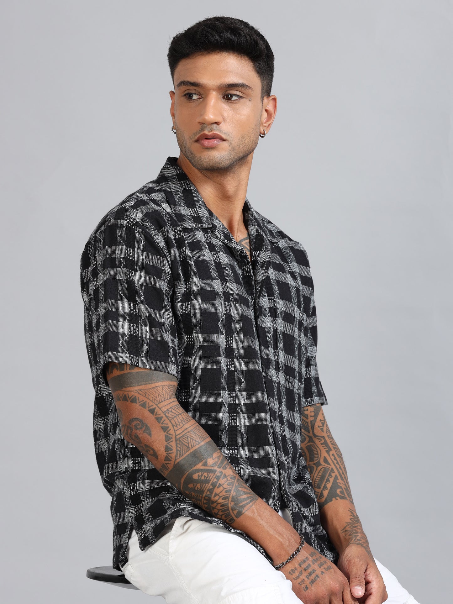 Michigan Royal Blue Running Zigzag Checks Shirt