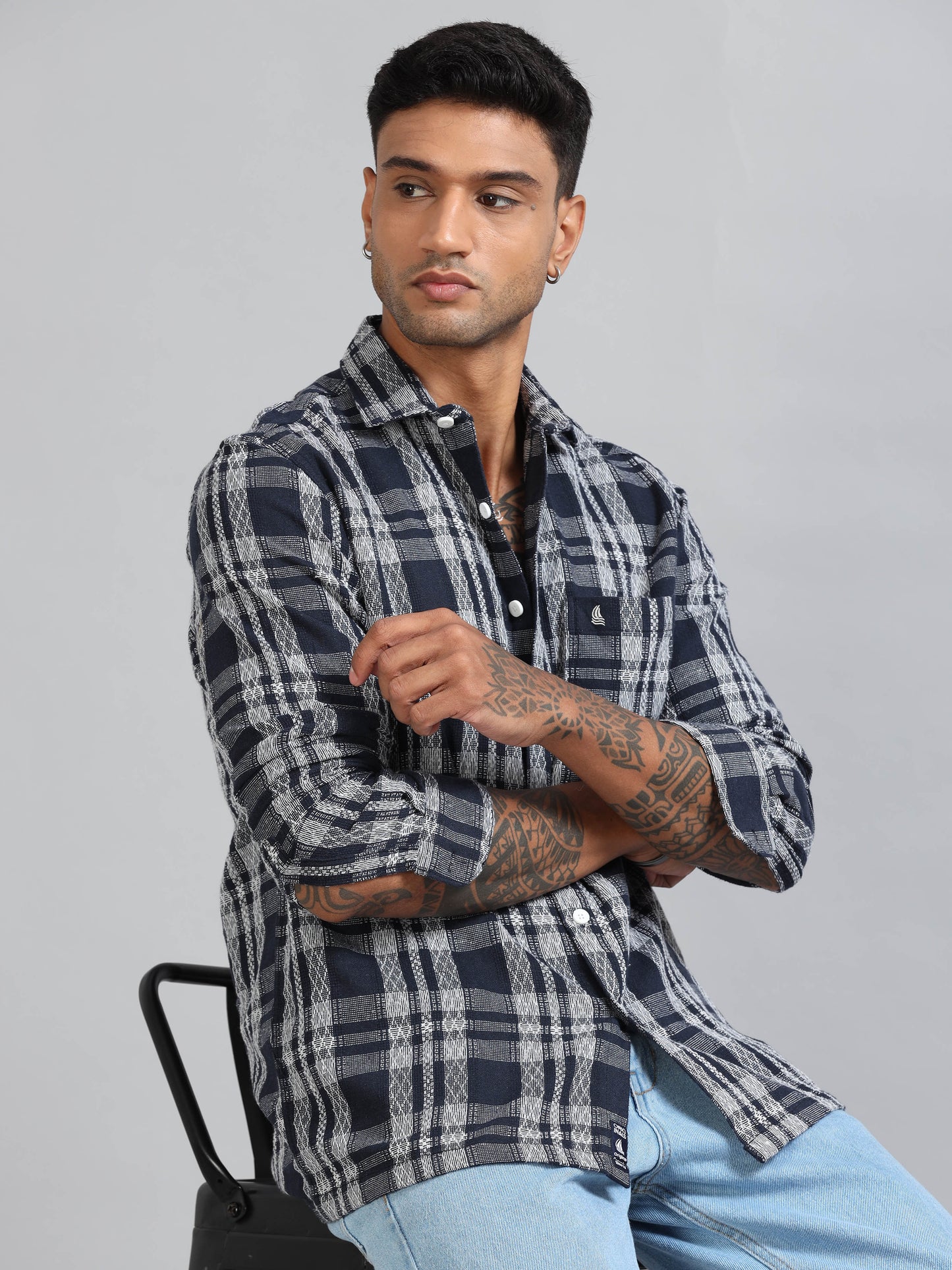 Michigan Navy Winter Dobby Checks Shirt