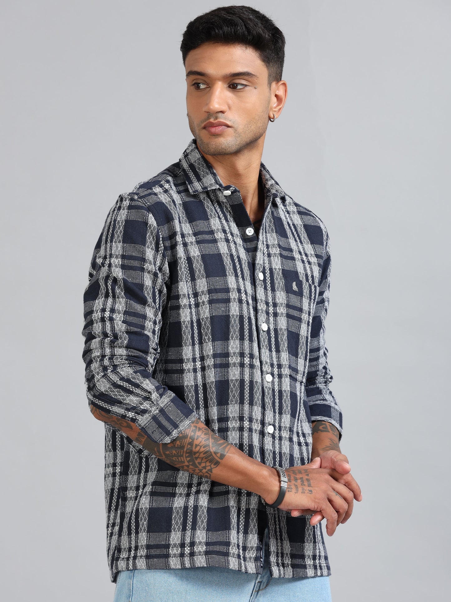 Michigan Navy Winter Dobby Checks Shirt