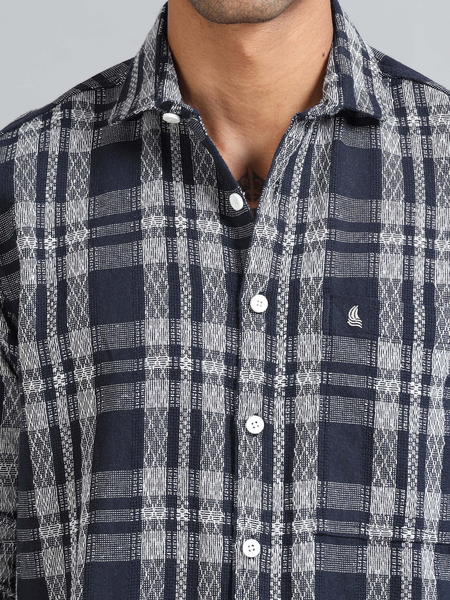 Michigan Navy Winter Dobby Checks Shirt
