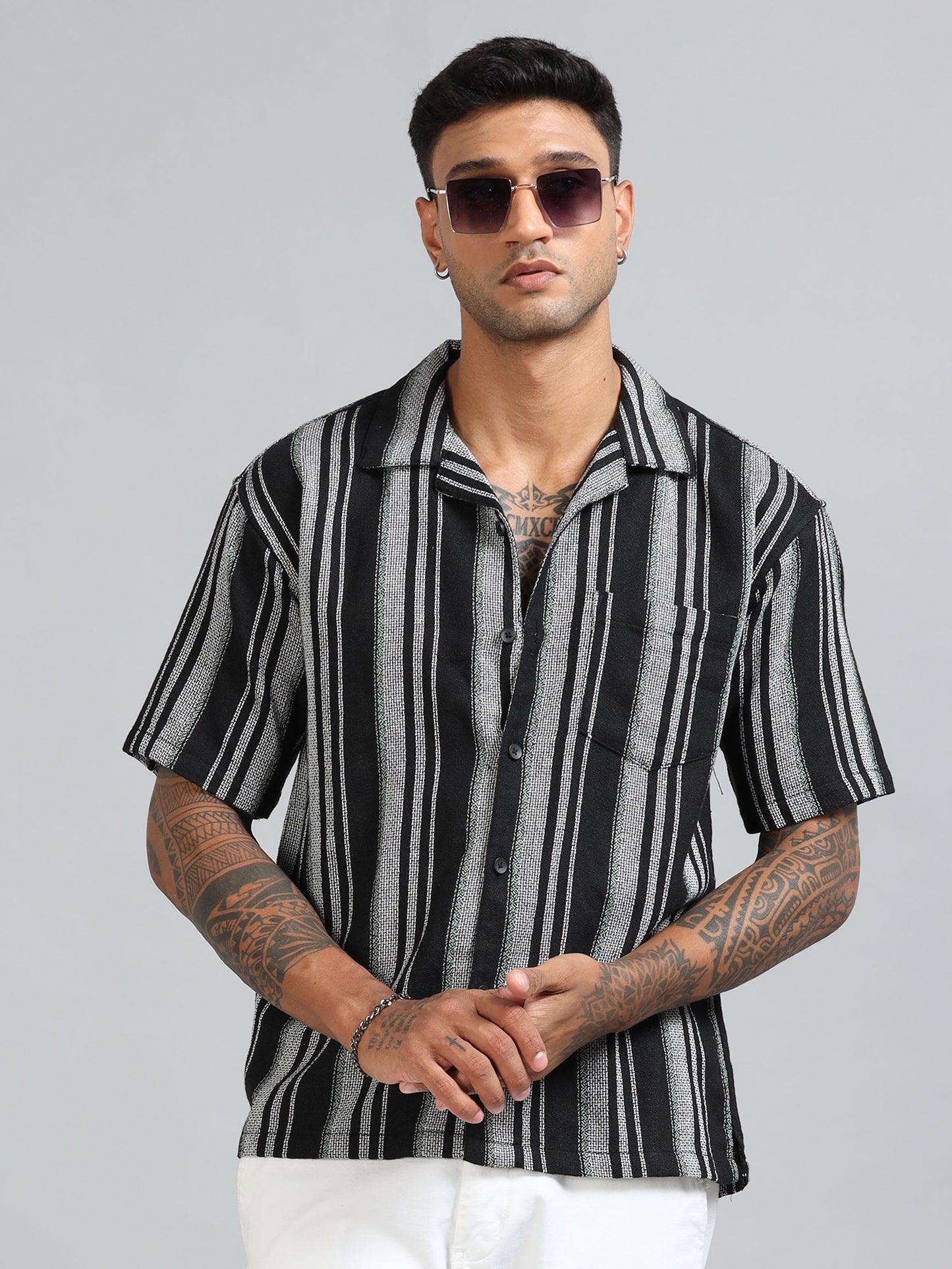 Michigan Midnight Black Oversized Stripe Shirt