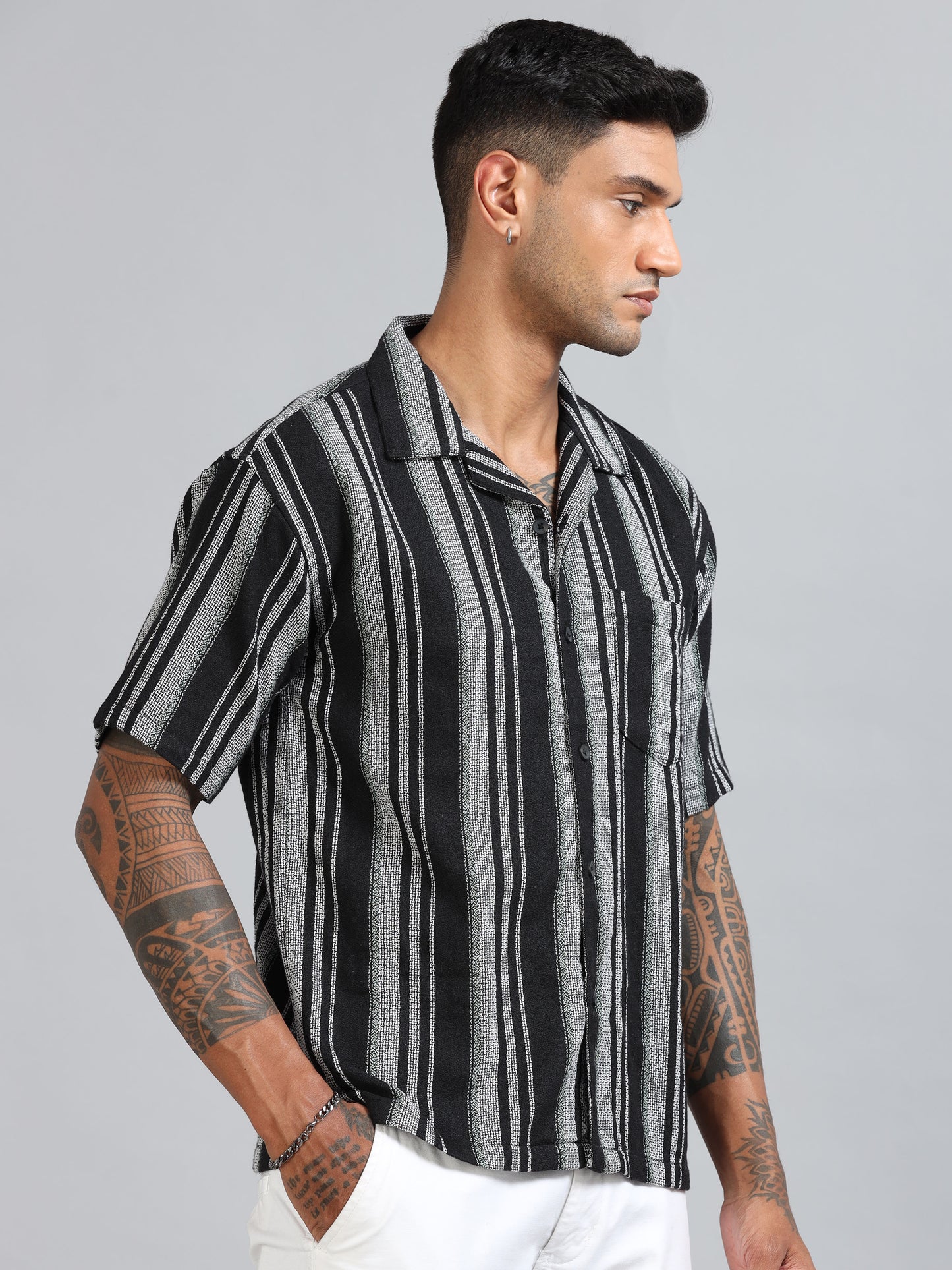 Michigan Midnight Black Oversized Stripe Shirt