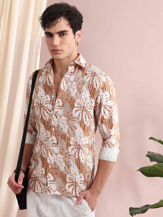 Santiago Pale Taupe Floral Printed Shirt