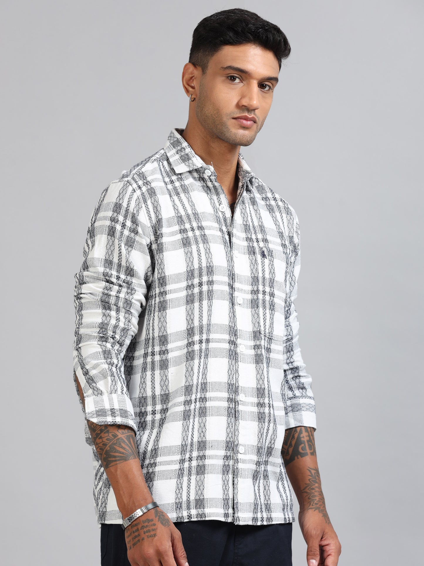 Michigan Grey Winter Dobby Checks Shirt