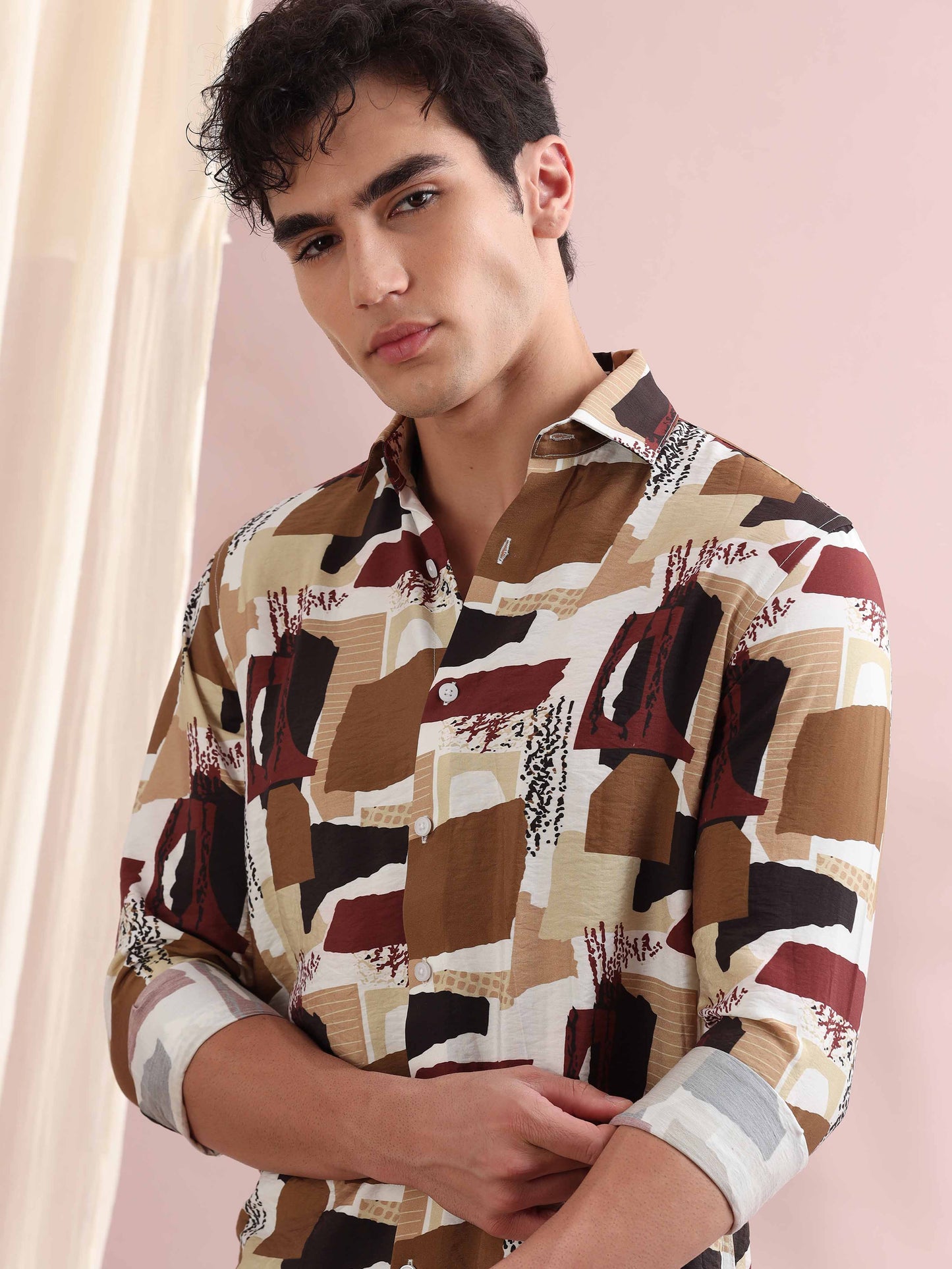 Santiago Cream Box Patches Printed Shirt