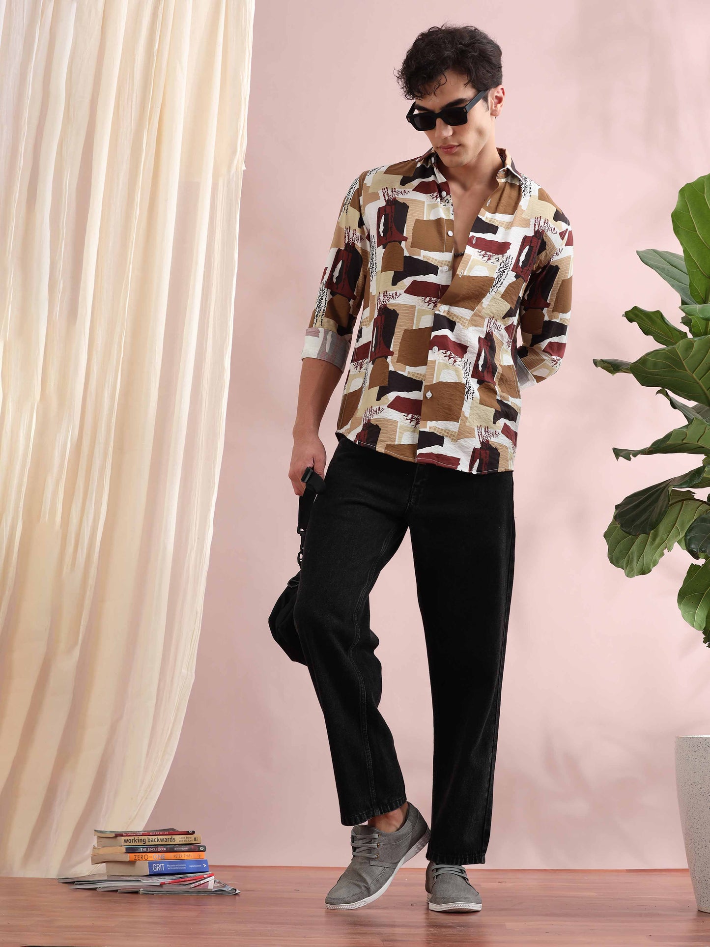 Santiago Cream Box Patches Printed Shirt