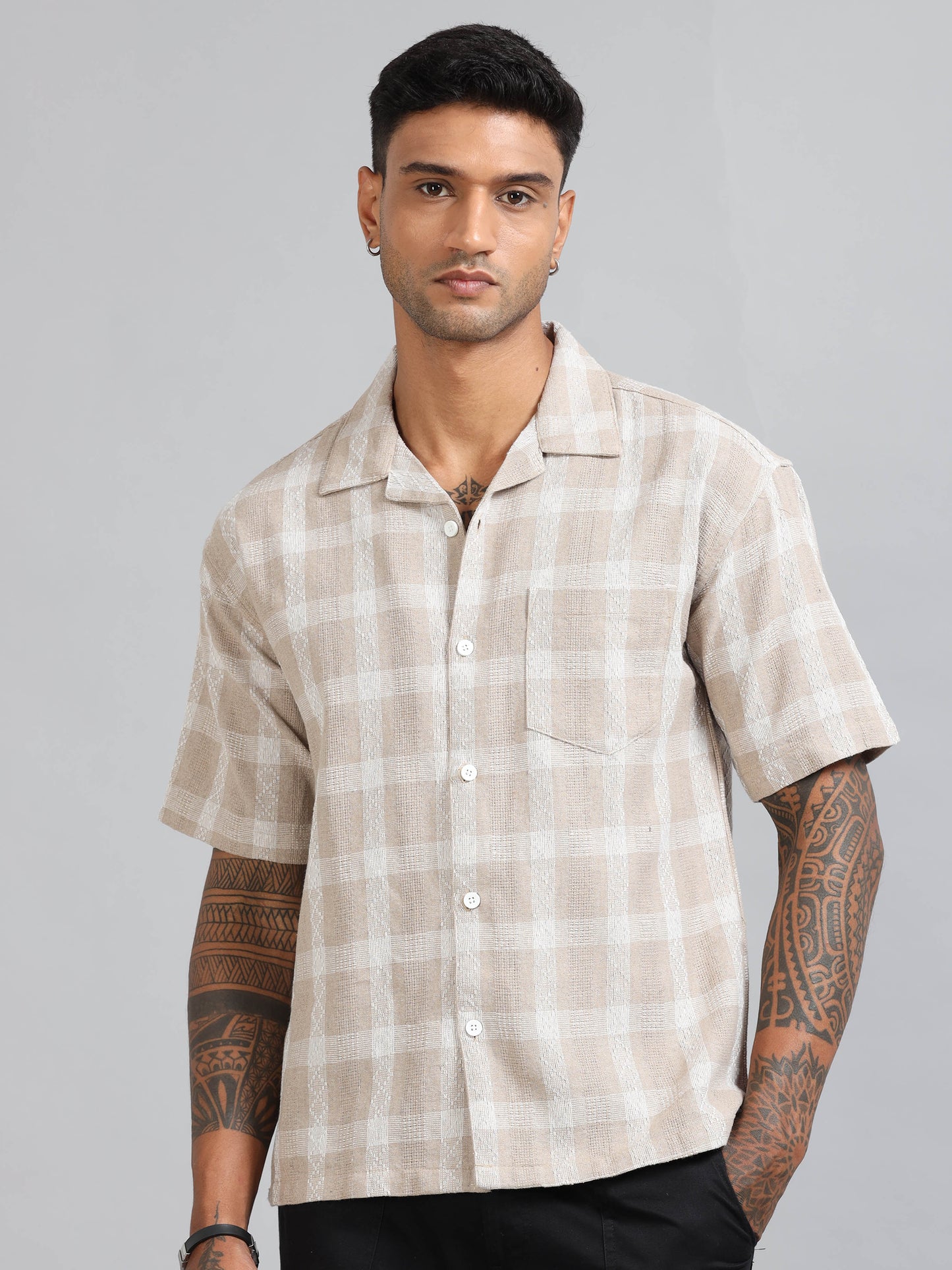 Michigan Peach Oversized Checks Solid shirt