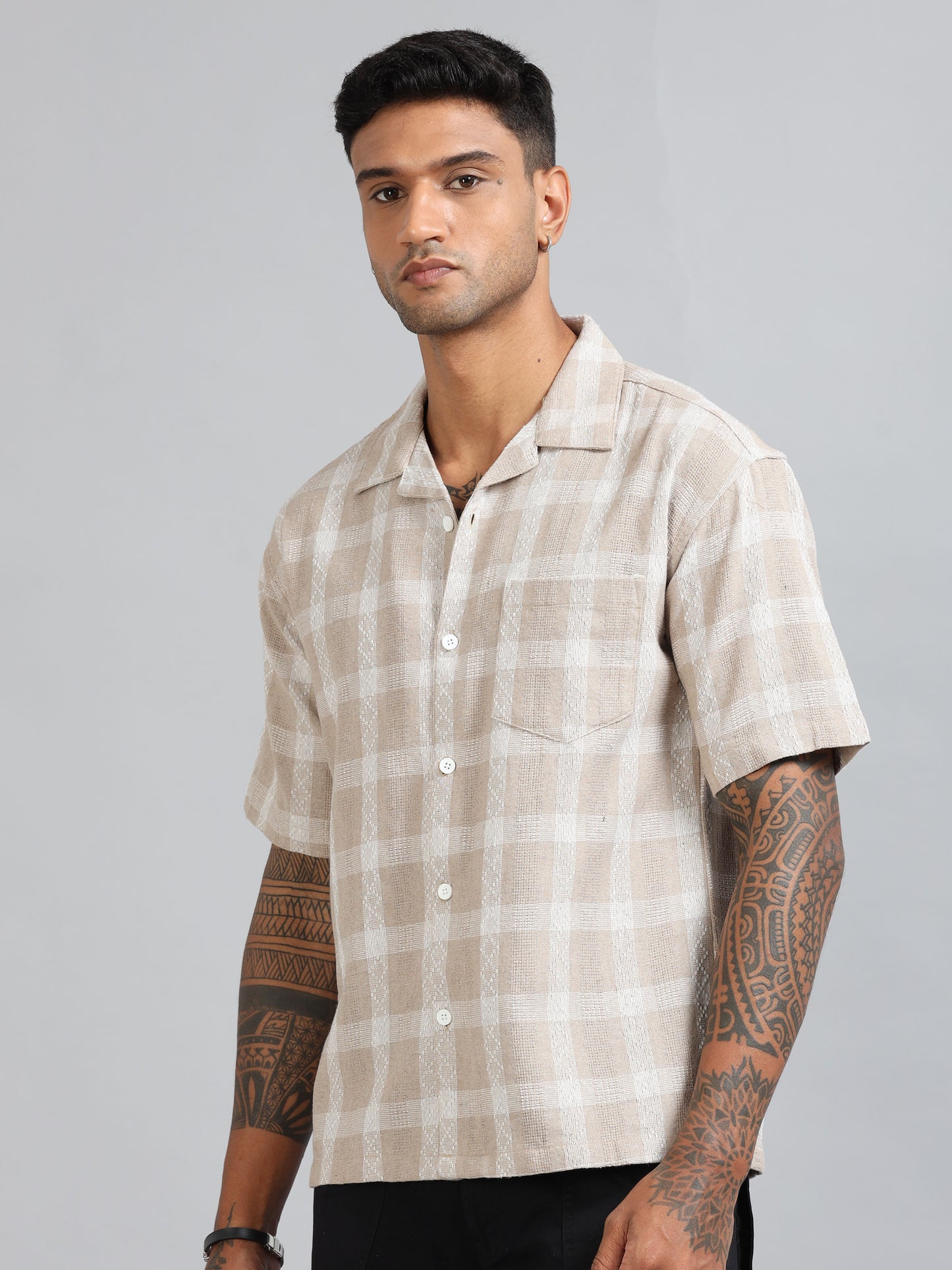 Michigan Peach Oversized Checks Solid shirt