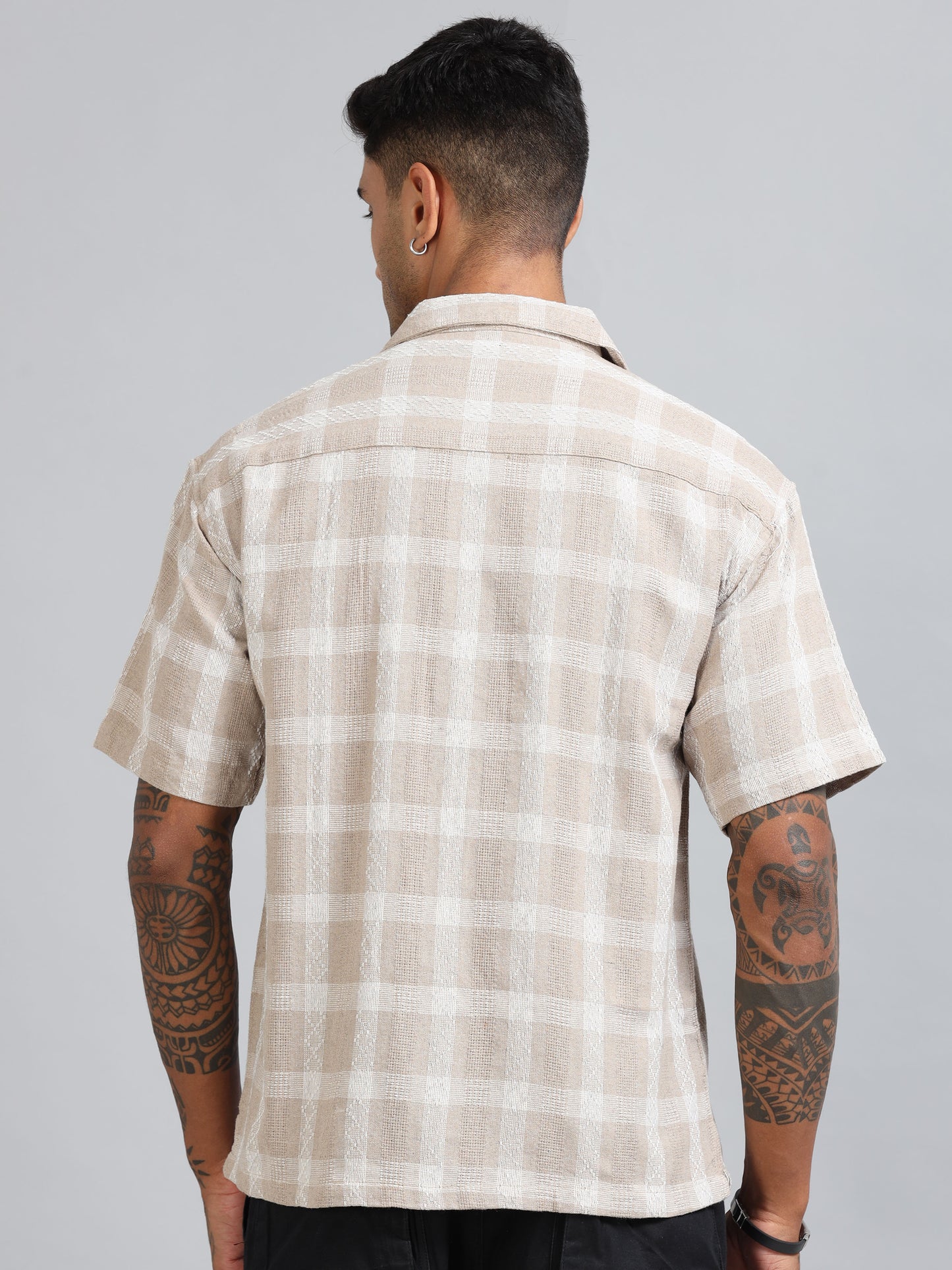Michigan Peach Oversized Checks Solid shirt