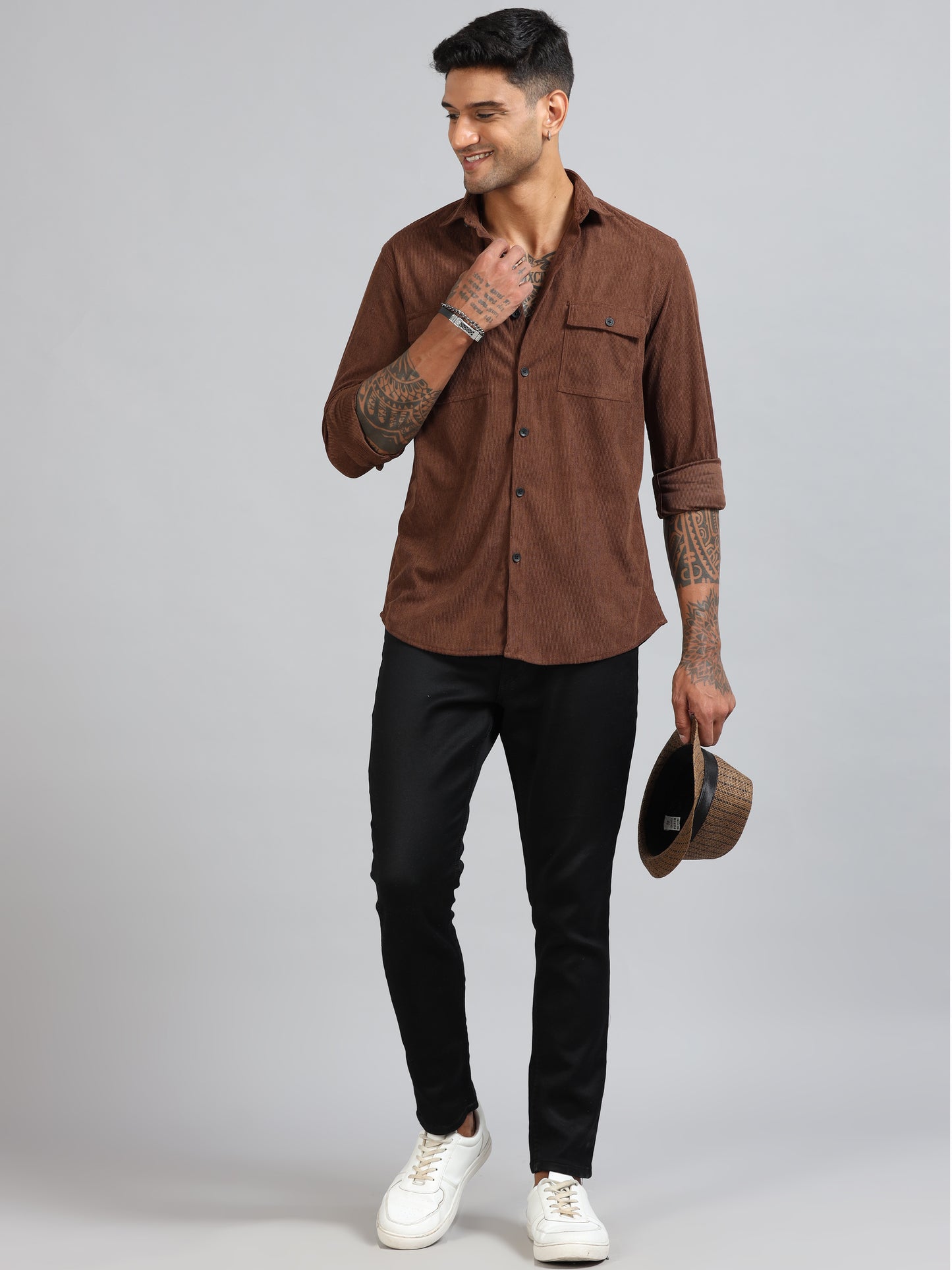 Basel Brown Corduroy Double Pocket Shirt