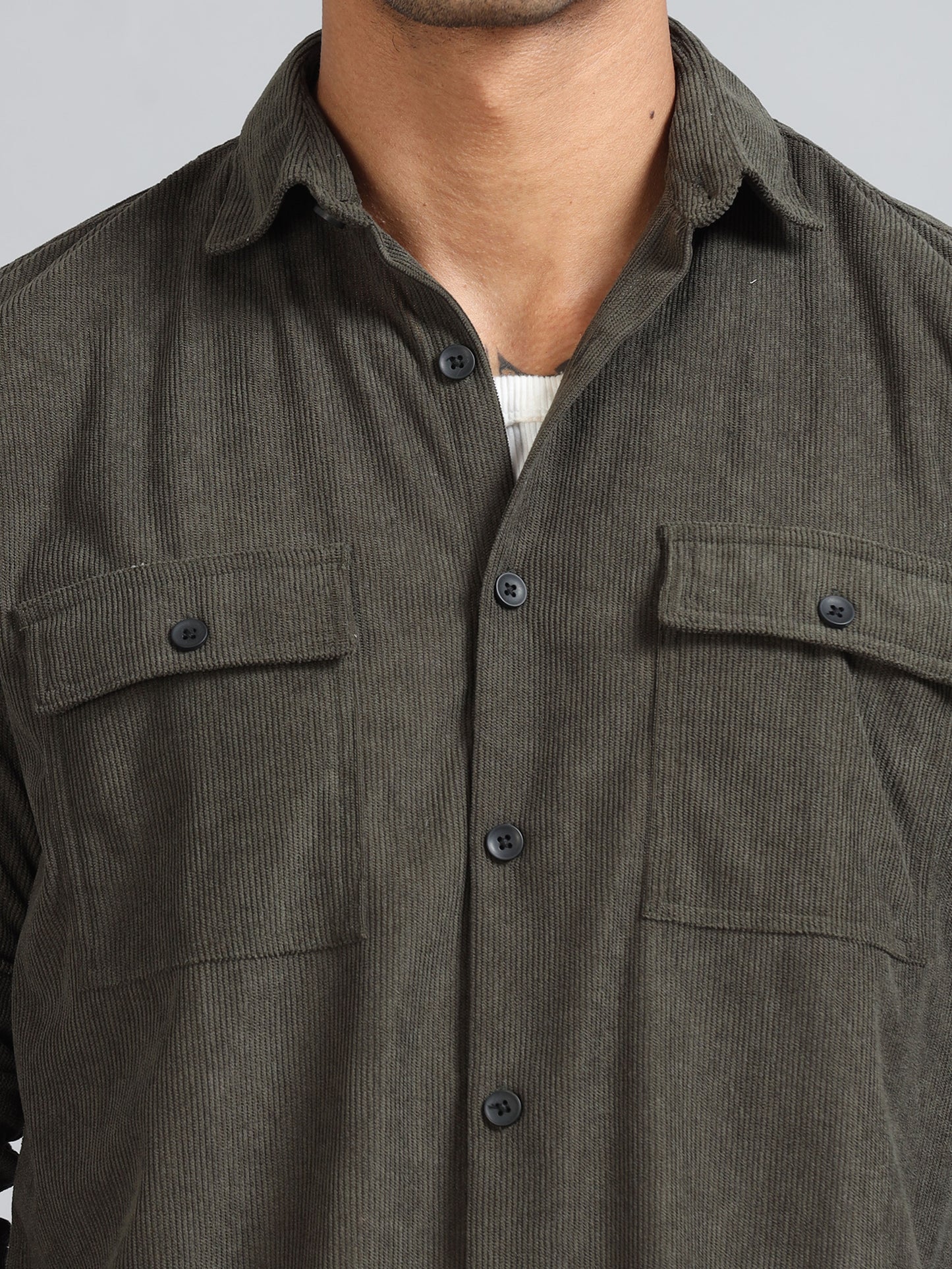 Basel Fuscous Grey Corduroy Double Pocket Shirt