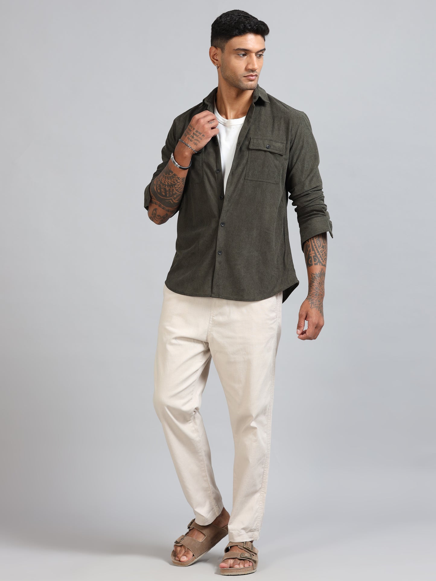 Basel Fuscous Grey Corduroy Double Pocket Shirt