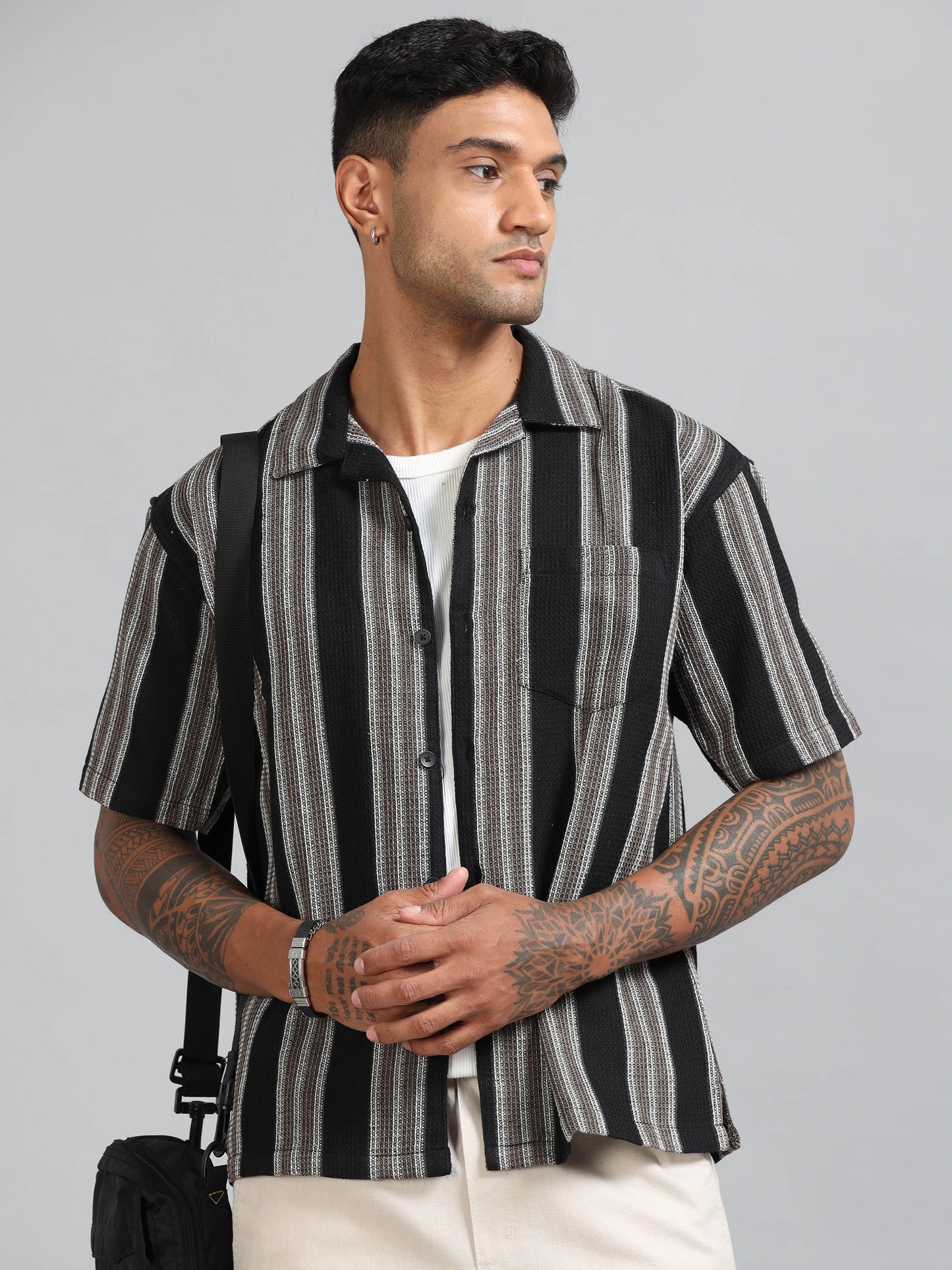 Michigan Black & Carbon Grey Oversized Stripe Shirt
