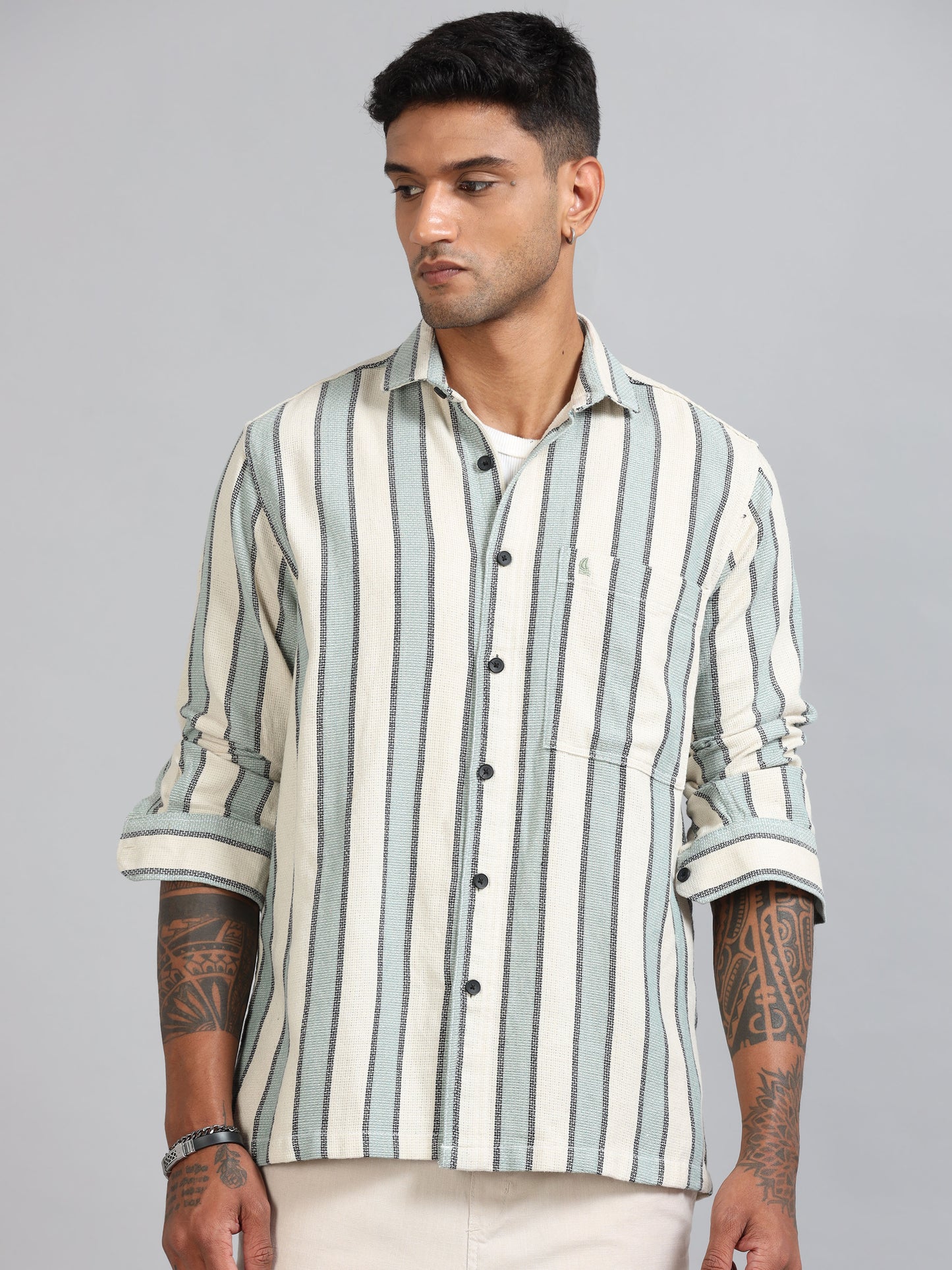 Michigan Green & Cream Winter Dobby Stripe Shirt