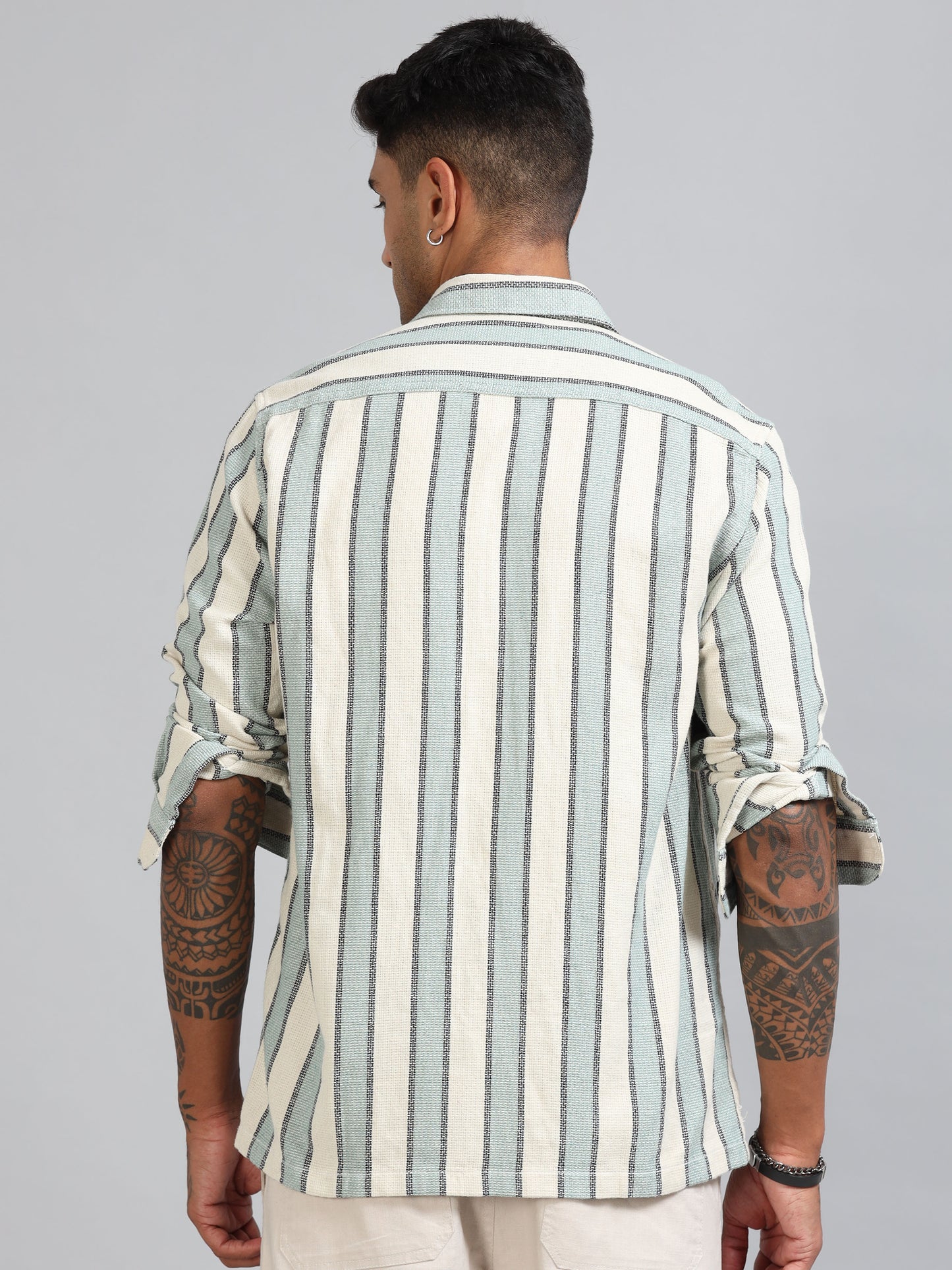 Michigan Green & Cream Winter Dobby Stripe Shirt