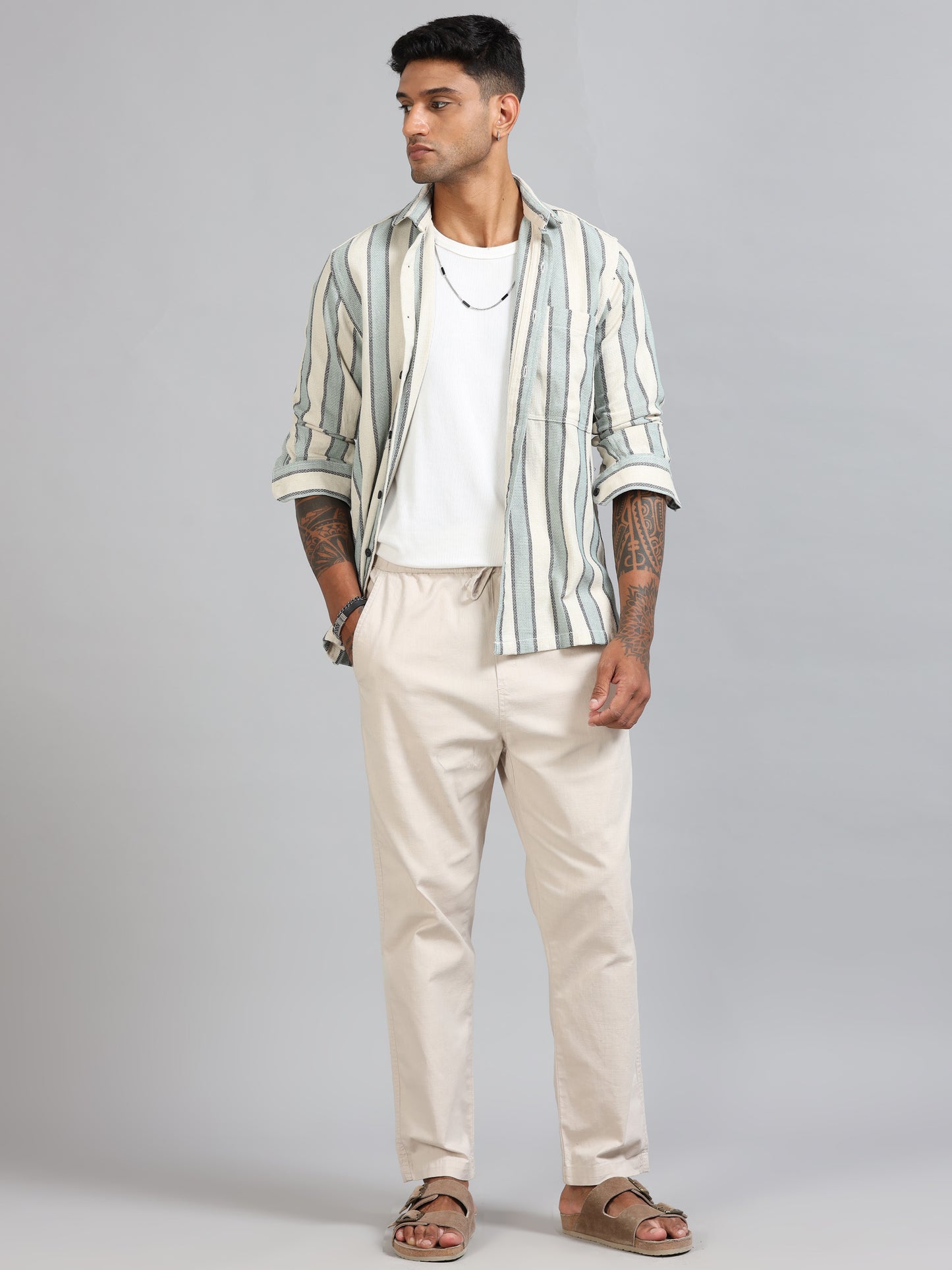 Michigan Green & Cream Winter Dobby Stripe Shirt