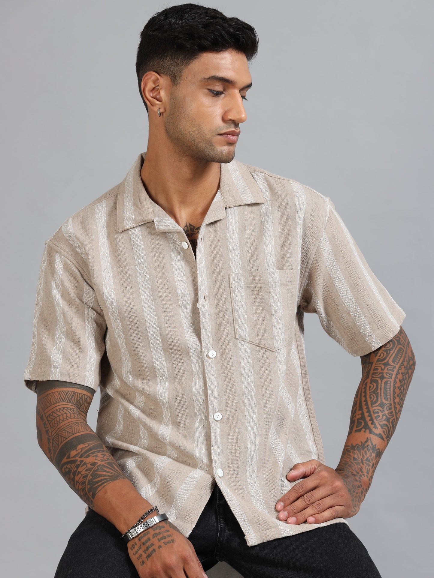 Michigan Charcoal Peach Running Zigzag Stripe Shirt