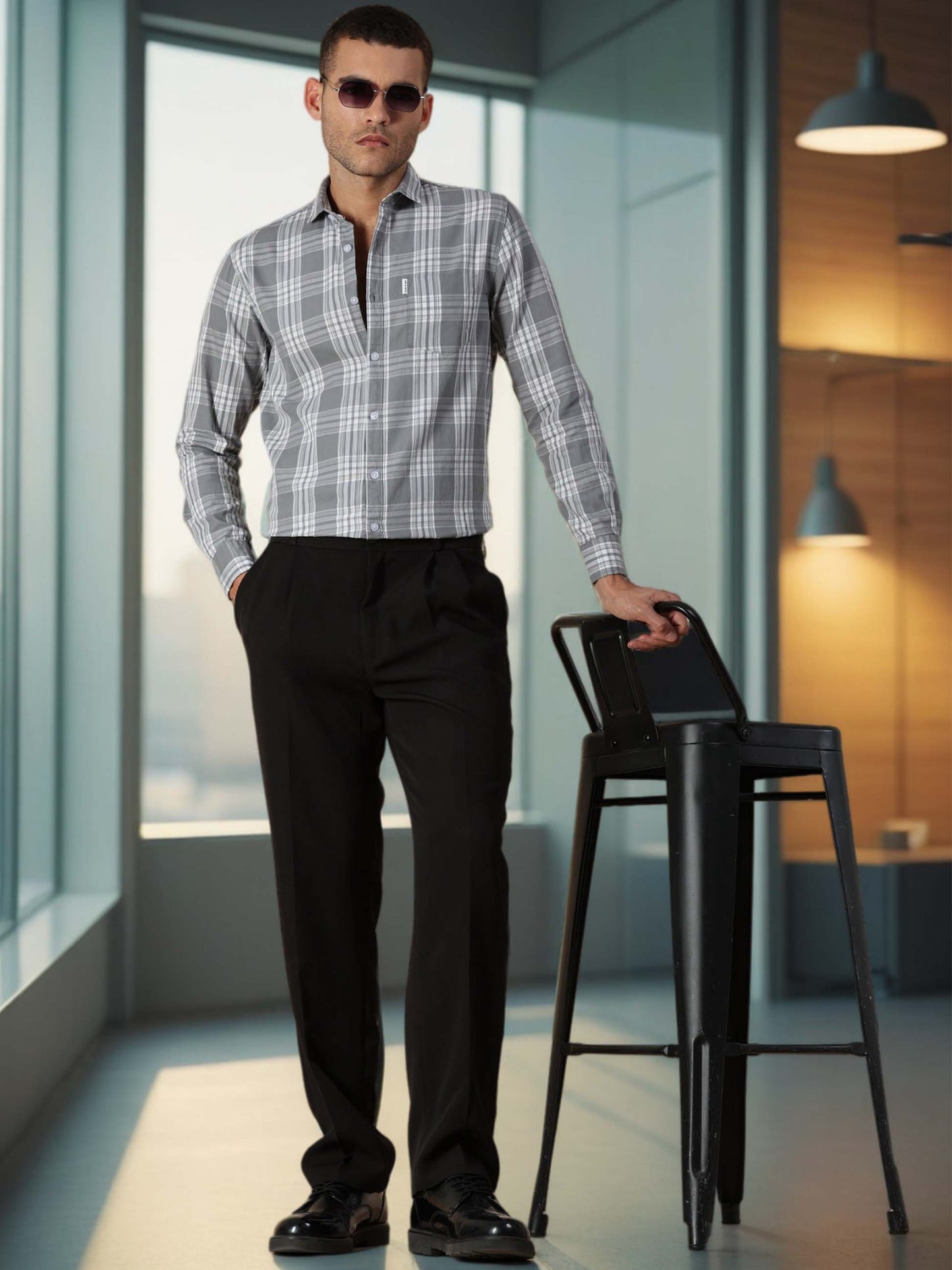 Kobe Grey White Check Shirt