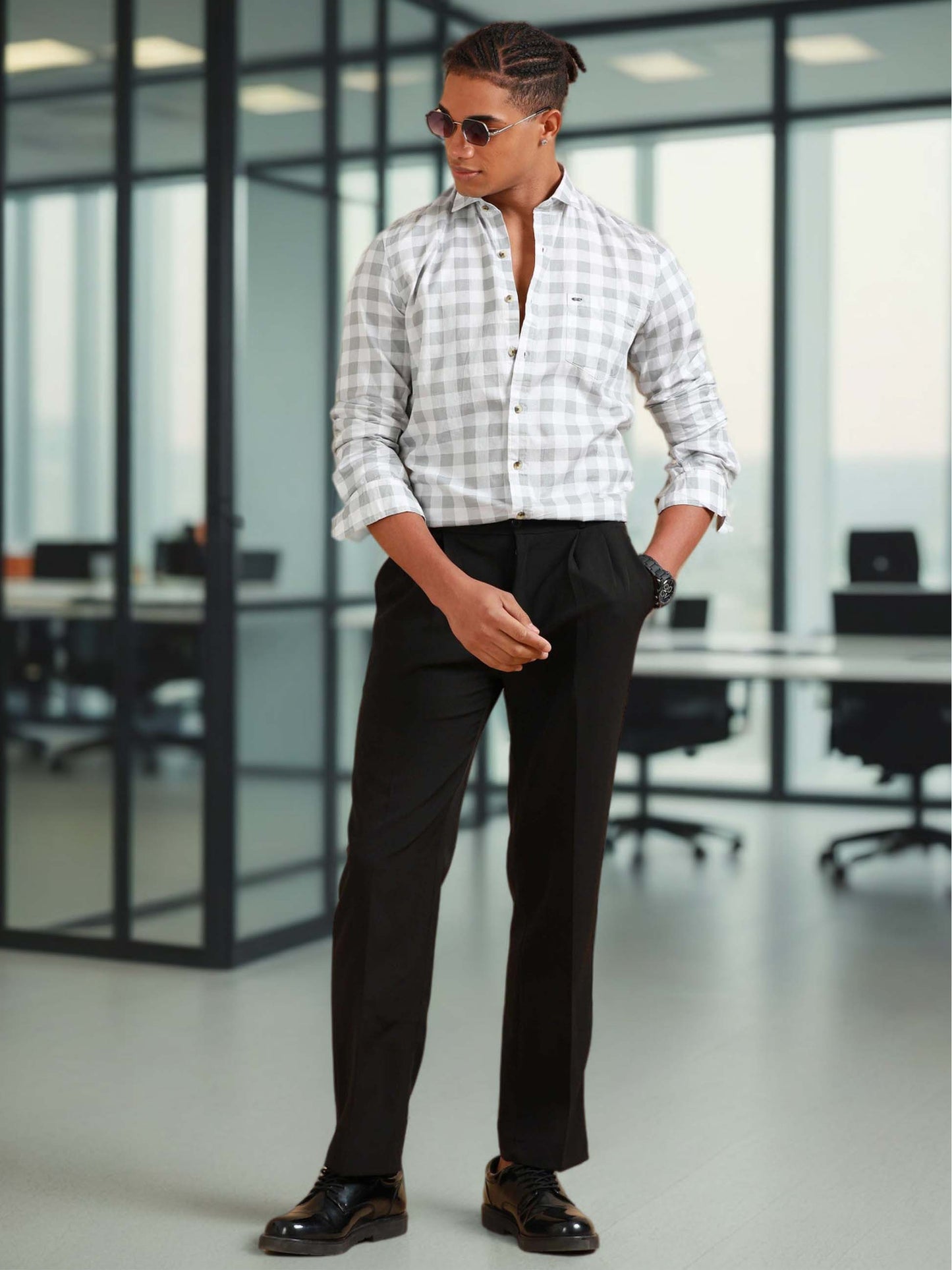 Ufa Pastel Grey Check Shirt