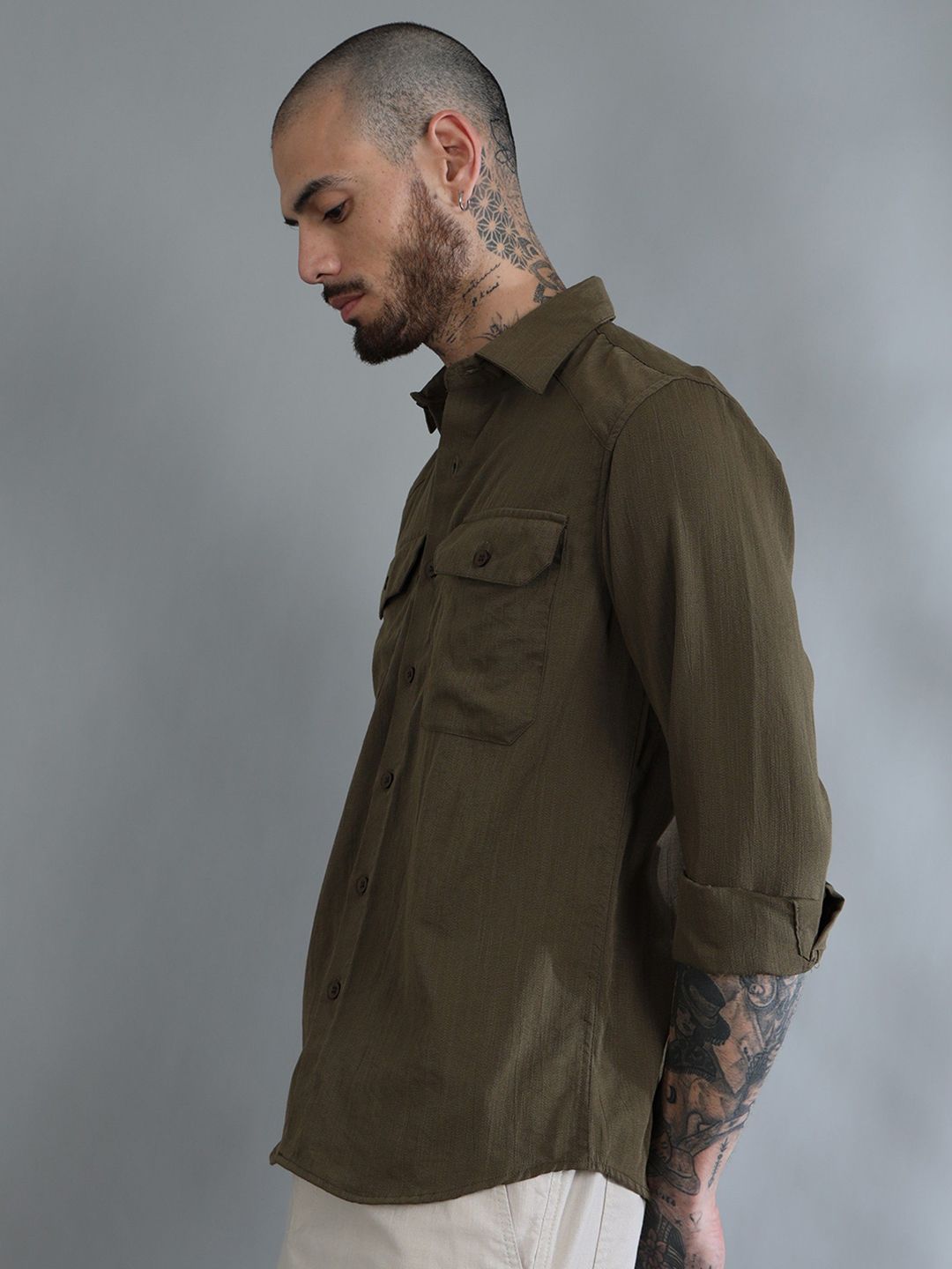 Miami Olive Green Solid Shirt