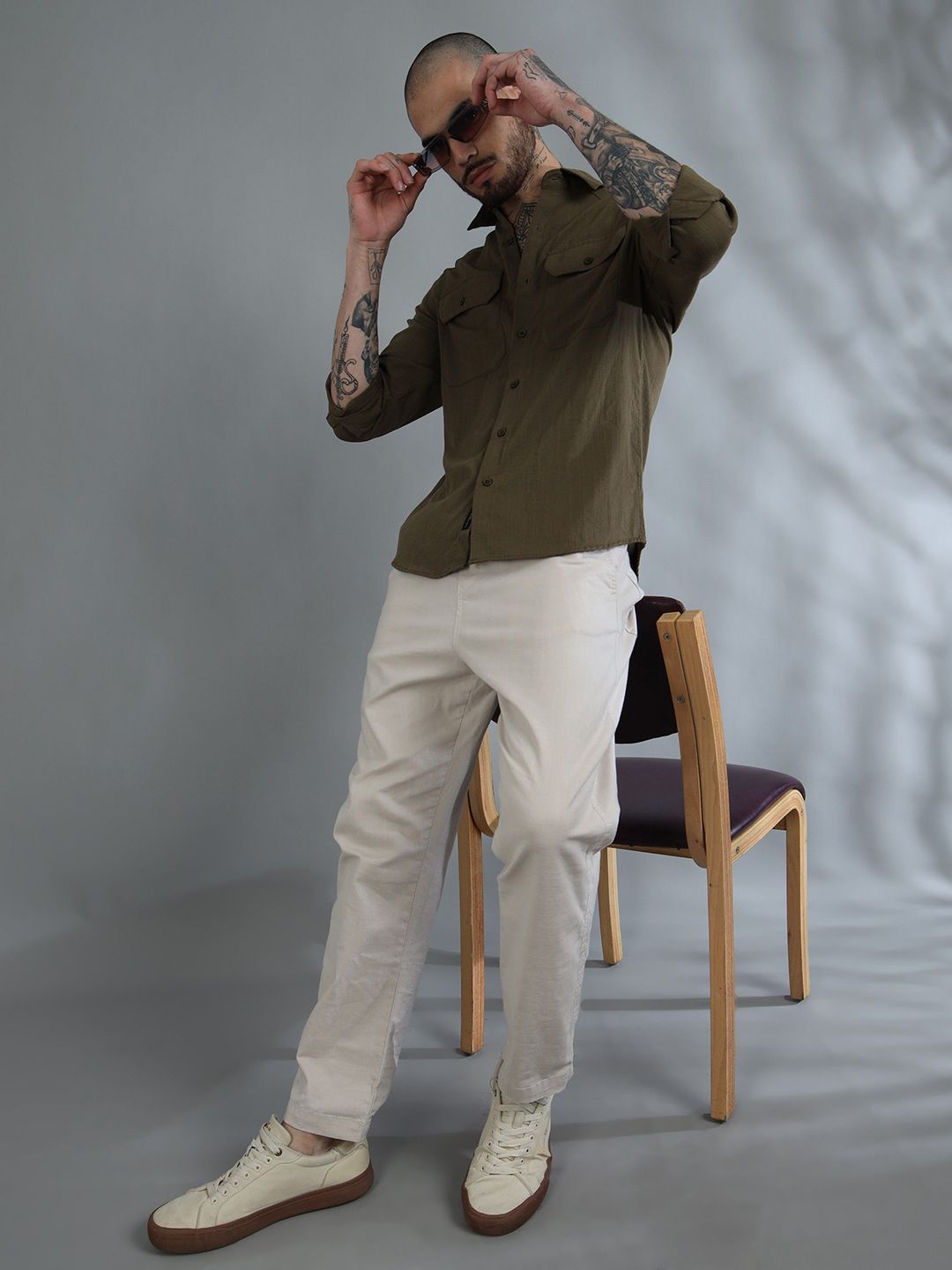 Miami Olive Green Solid Shirt